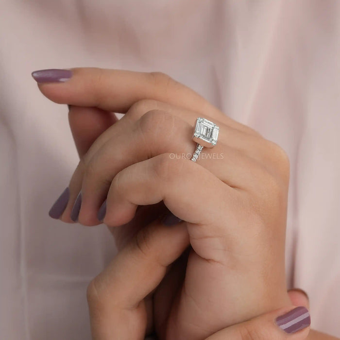 [A Women wearing Baguette and Round Engagement Ring]-[Ouros Jewels]