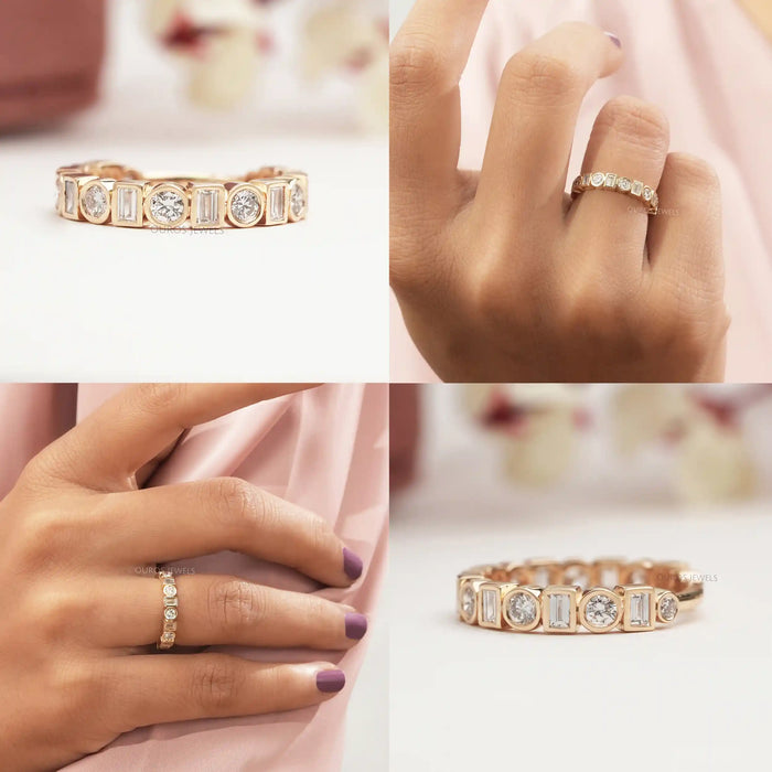 [Collage of Round and Baguette Bezel Set Wedding Band]-[Ouros Jewels]