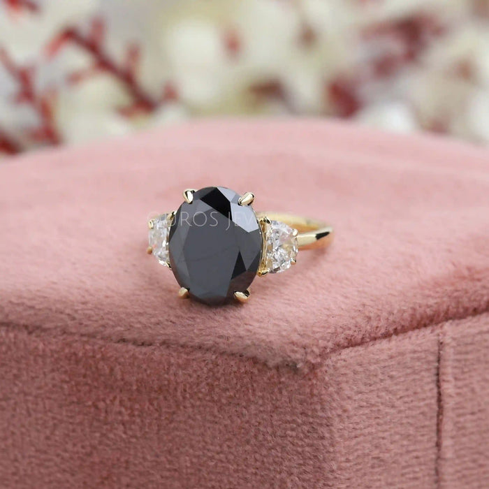 [Blck Lab Grown Oval Diamond 3 Stone Ring]-[Ouros Jewels]