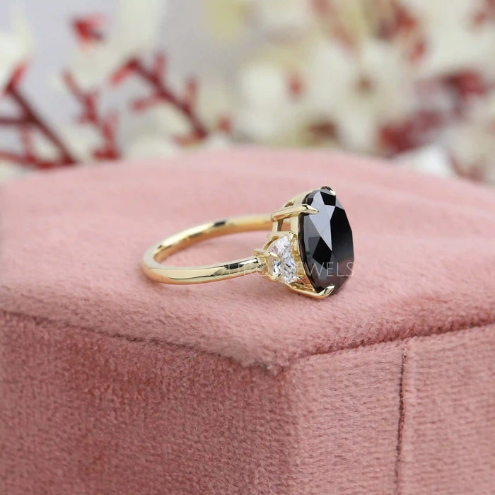 Three Stone Black Oval Cut Lab Diamond Engagement Ring