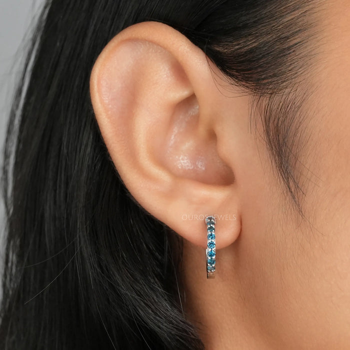 Fancy Round Cut Lab Grown Diamond Hoop Huggie Earrings