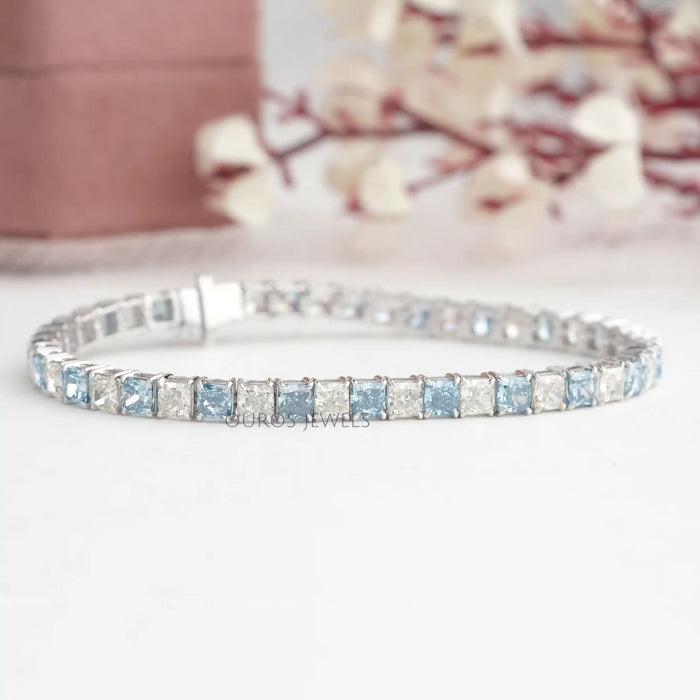[Blue Cushion Cut Lab Diamond Bracelet]]-[Ouros Jewels]