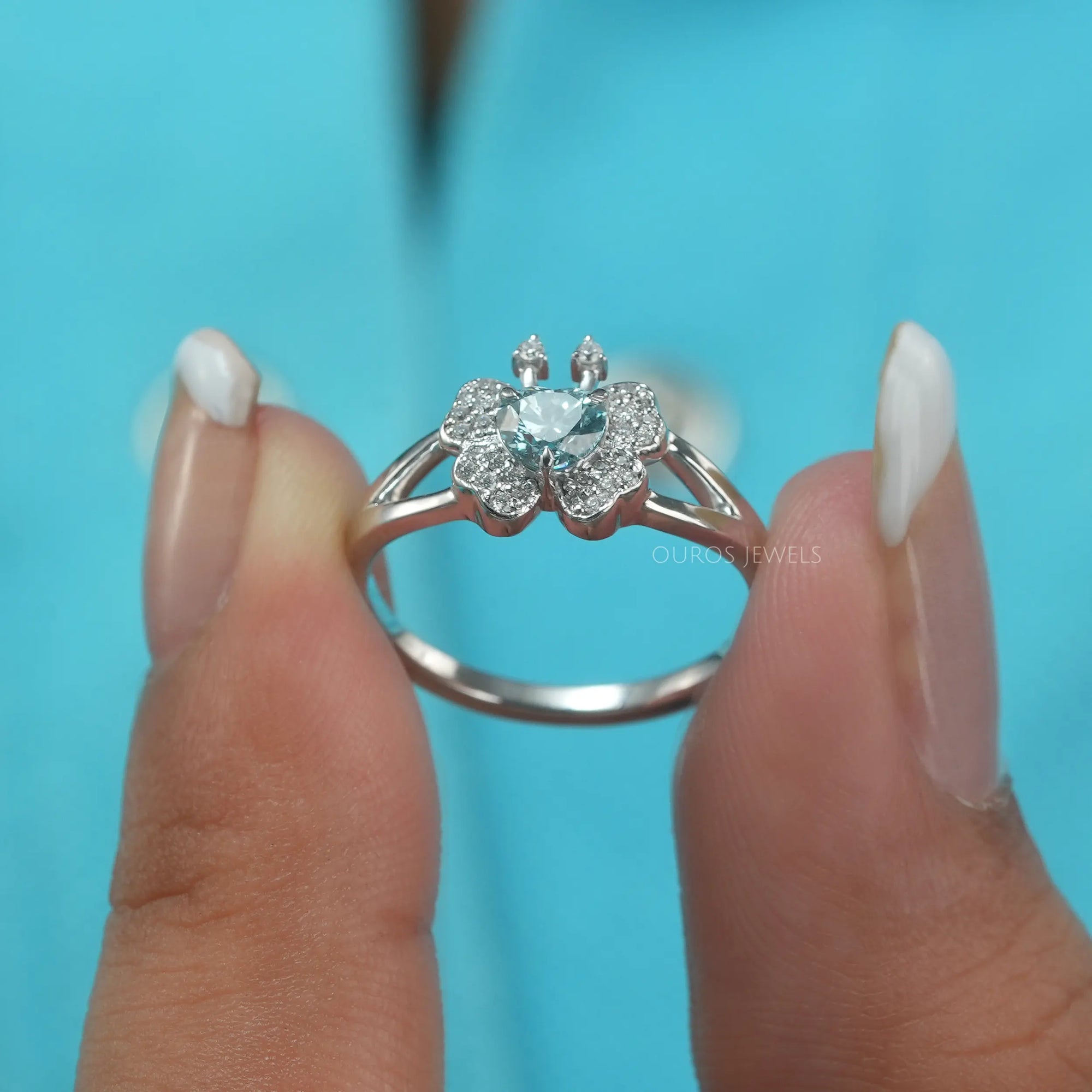 Heart Cut Butterfly Shape Cluster Diamond Ring