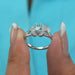 Close up look of blue heart lab diamond wedding anniversary ring
