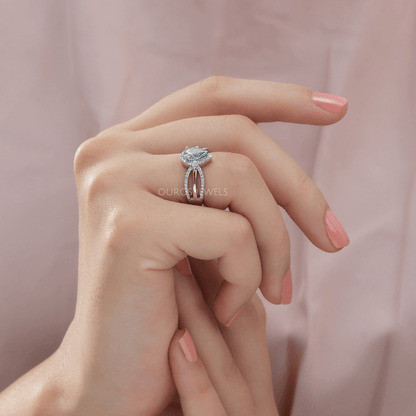 Blue Pear Cut Halo Accent Diamond Engagement Ring