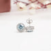 [Blue Round Cut Halo Stud Earrings]-[Ouros Jewels]