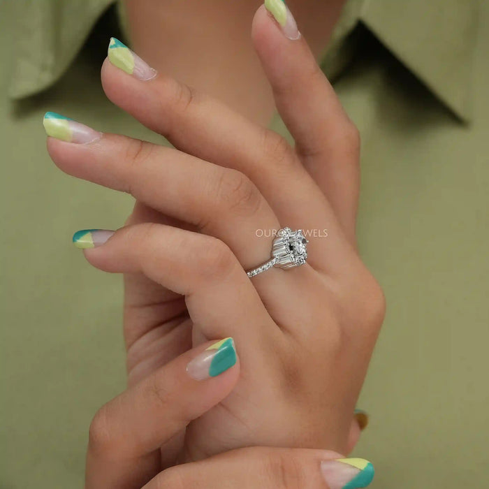 [A Women wearing Butterfly Diamond Engagement Ring]-[Ouros Jewels]
