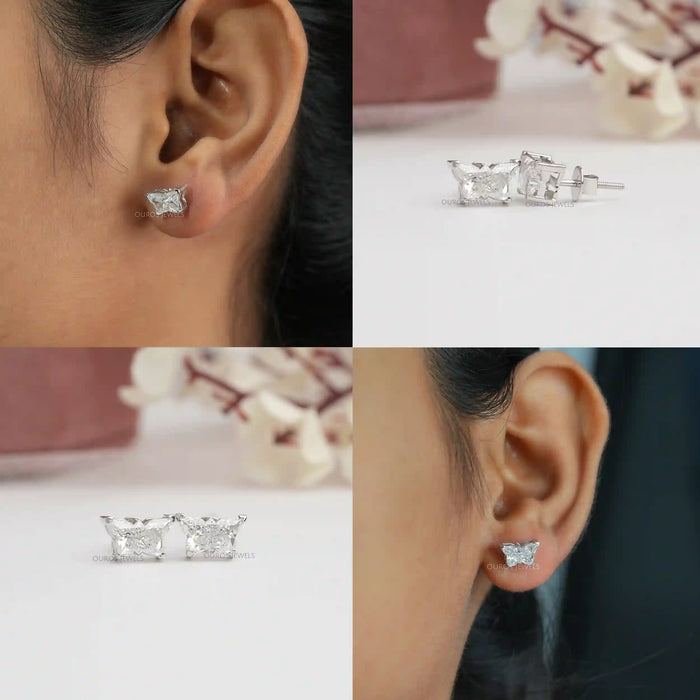 [Collage View of Butterfly Diamond Stud Earrings]-[Ouros Jewels]