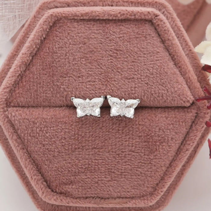 [Front View of Butterfly Cut Lab Diamond Stud Earrings]-[Ouros Jewels]