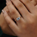 [A Women wearing Solitaire Diamond Criss Cut Engagement Ring]-[Ouros Jewels]