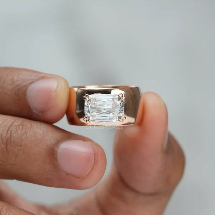 [A Men Holding Criss Cut Solitaire Diamond Ring]-[Ouros Jewels]
