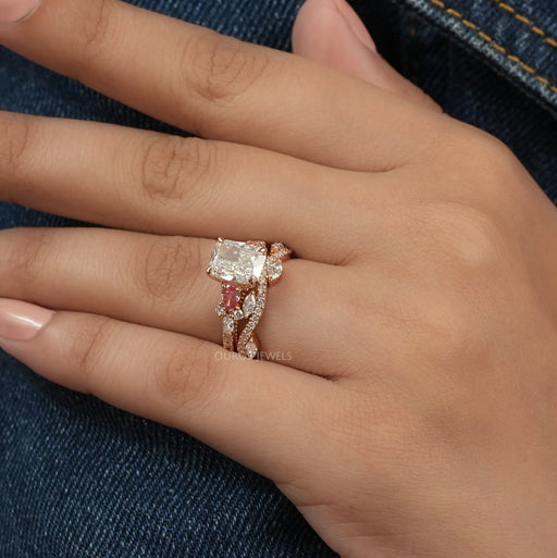 [A Women wearing Cushion Cut Diamond Engagement Ring]-[Ouros Jewels]