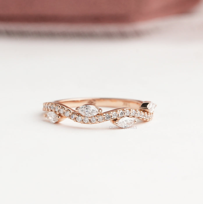 [Marquise & Round Cut Diamond Wedding Band]-[Ouros Jewels]