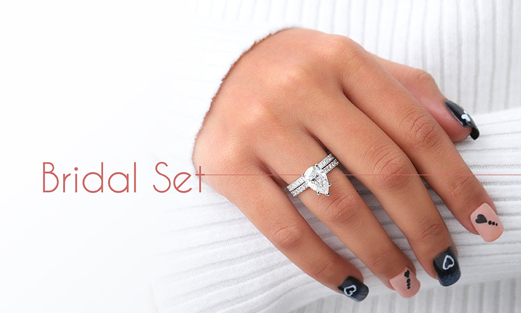 Pear Cut Moissanite Diamond Wedding Ring Set, Three Rings Set - Shraddha  Shree Gems