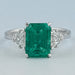 Green Emerald With Antique Diamond Three Stone Ring Ring