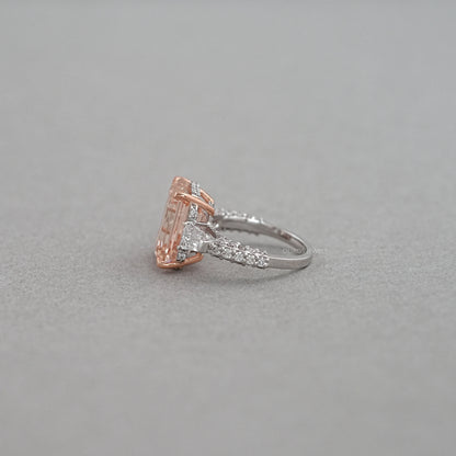 Pink Emerald Lab Diamond Three Stone Hidden Halo Ring Rings