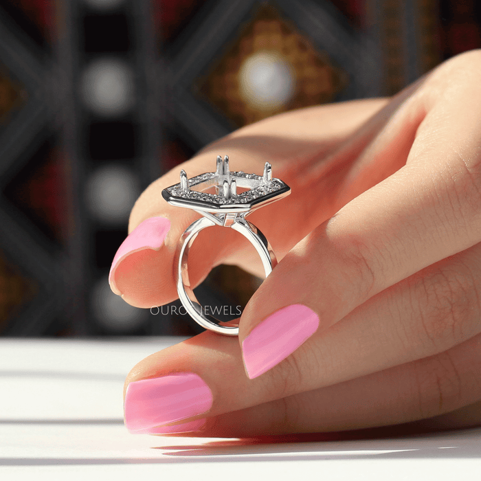 Emerald Cut Halo Semi Mount Engagement Ring