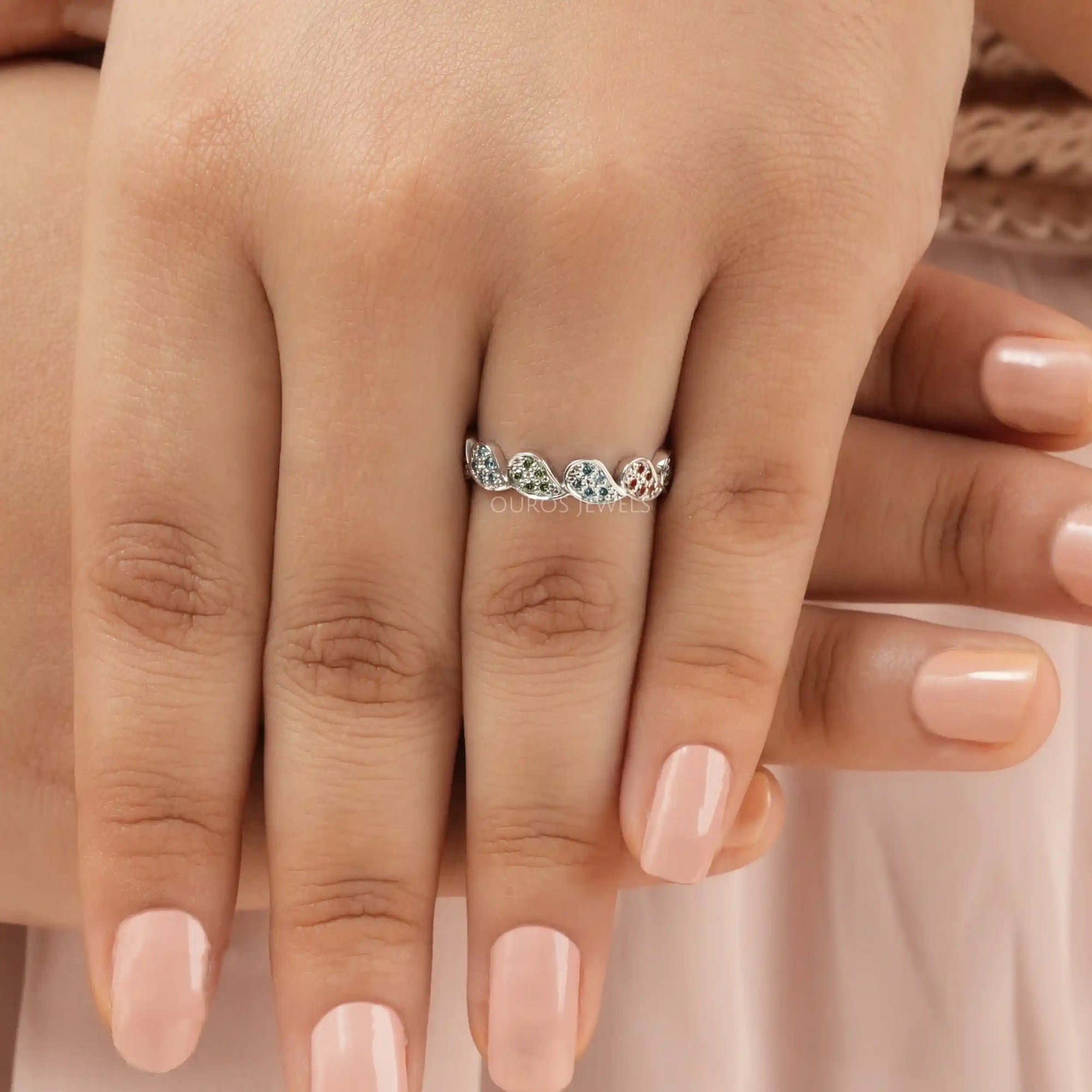 Round Cut Lab Grown Diamond Rainbow Wedding Band