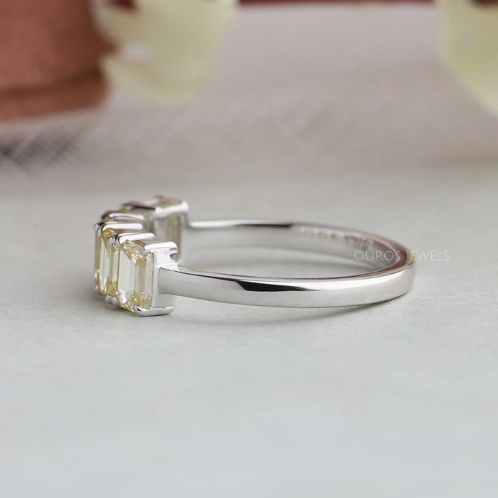 [14k White Gold Lab Diamond Five Stone Wedding Ring]-[Ouros Jewels]