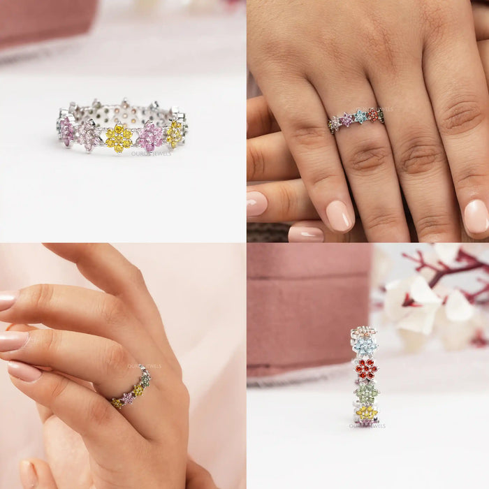 [Collage of Flower Shape Round Cut Engagement Ring]-[Ouros Jewels]