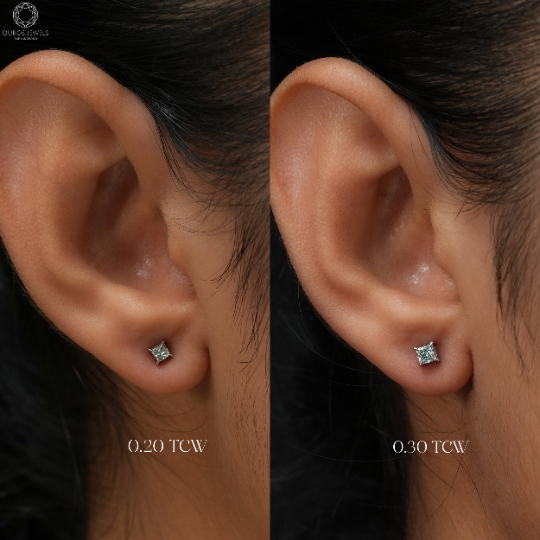 Green Princess Cut  Lab Grown Diamond Stud Earrings