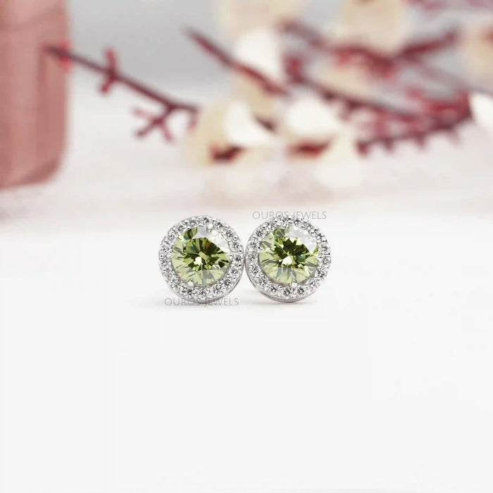 [Green Lab Diamond Round Stud Earrings]-[Ouros Jewels]