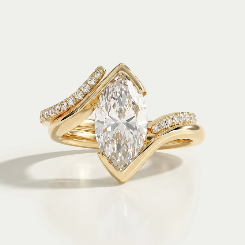 Ouros Jewels Half Bezel Marquise Lab Diamond Curved Ring Set