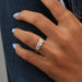 [A Women wearing Three Stone Diamond Ring]-[Ouros Jewels]