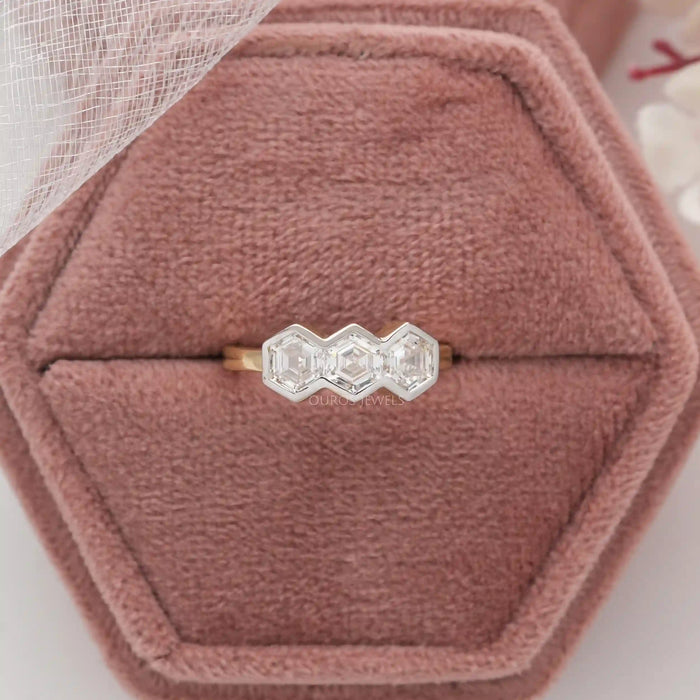[Hexagone Three Diamond Engagement Ring]-[Ouros Jewels]