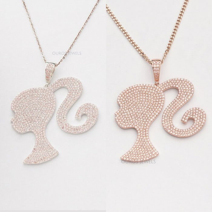 [Two Picture of Barbie Doll Diamond Pendant]-[Ouros Jewels]