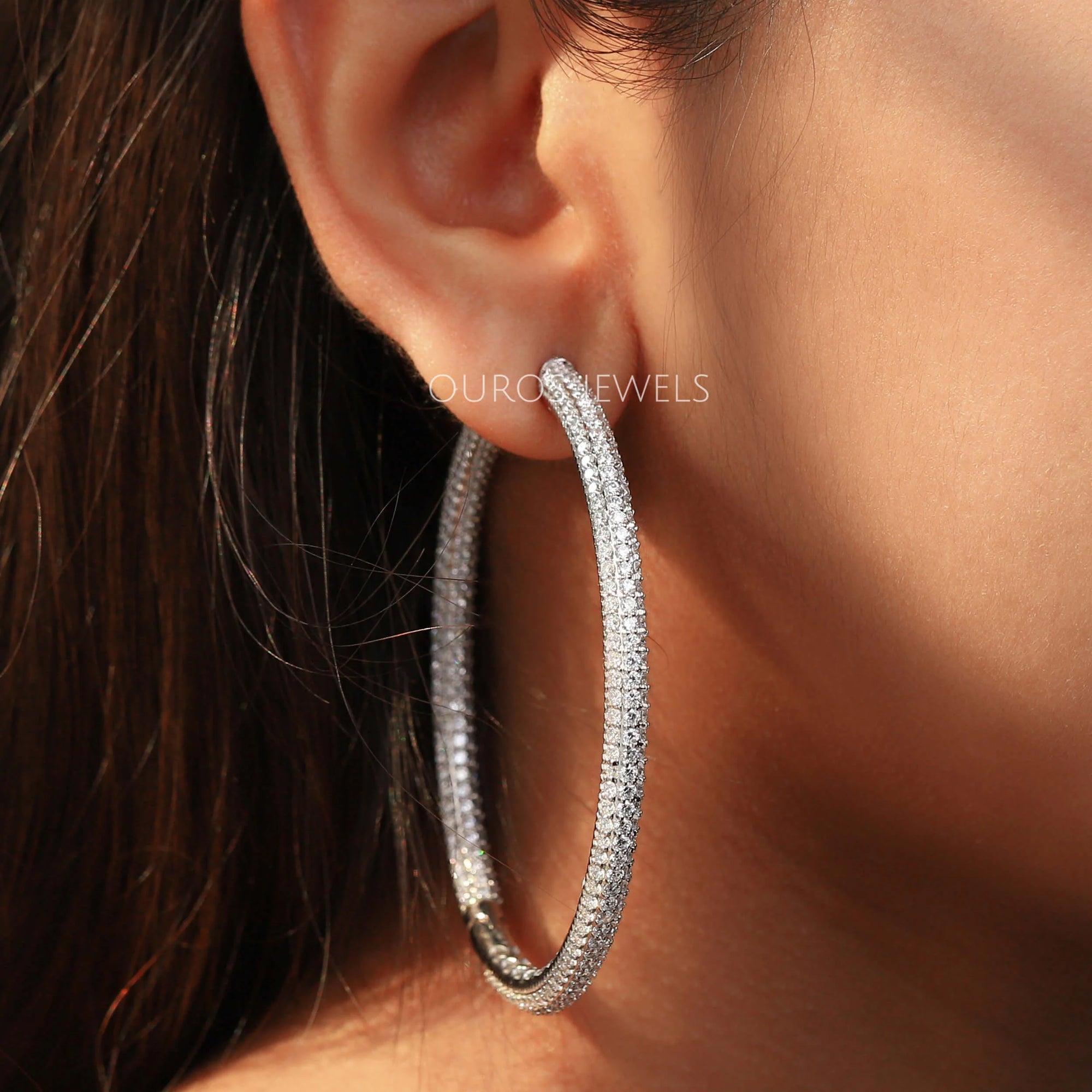 Micro Pave Round Diamond Hoop Earrings Earring