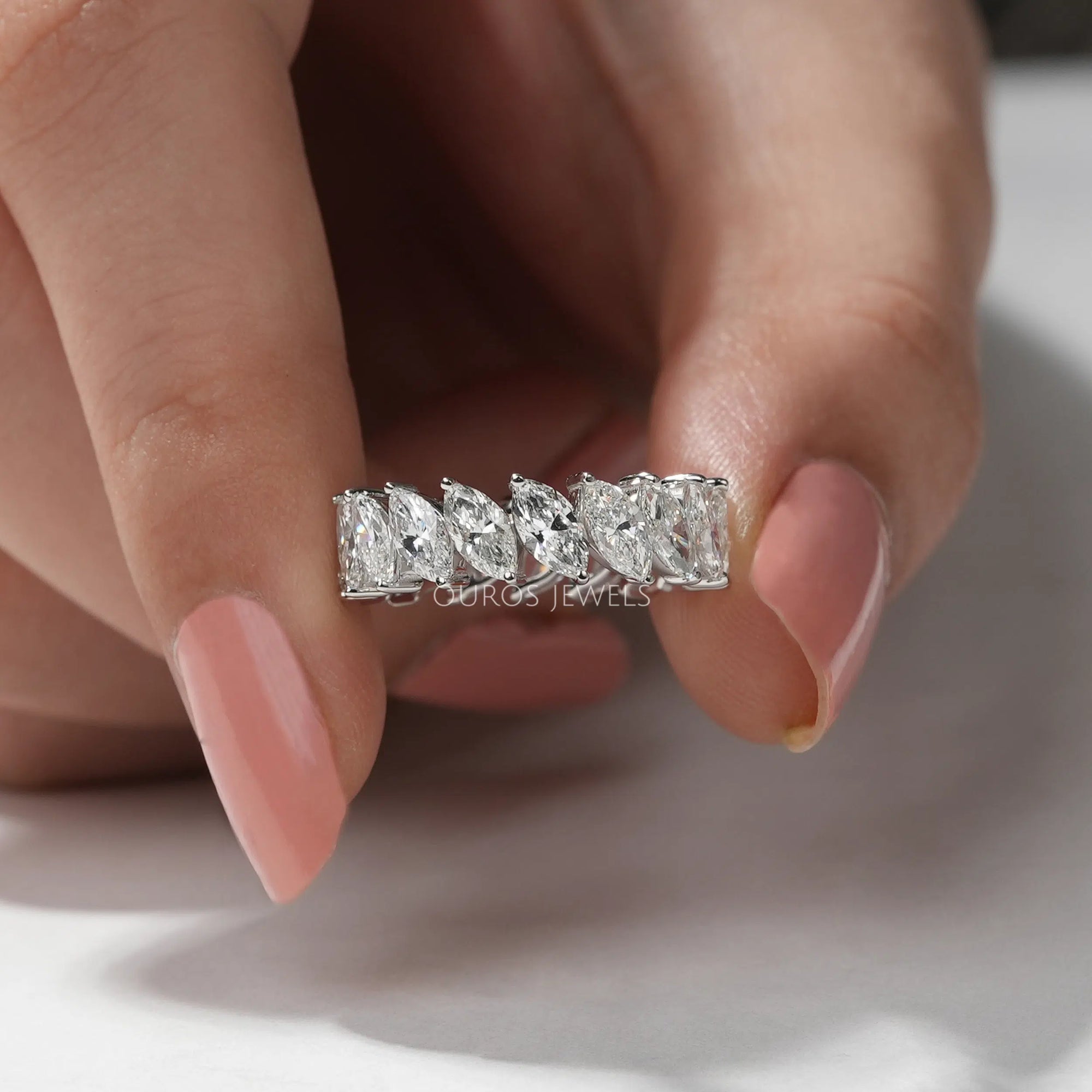 Marquise Cut Lab Diamond Eternity Wedding Band Rings