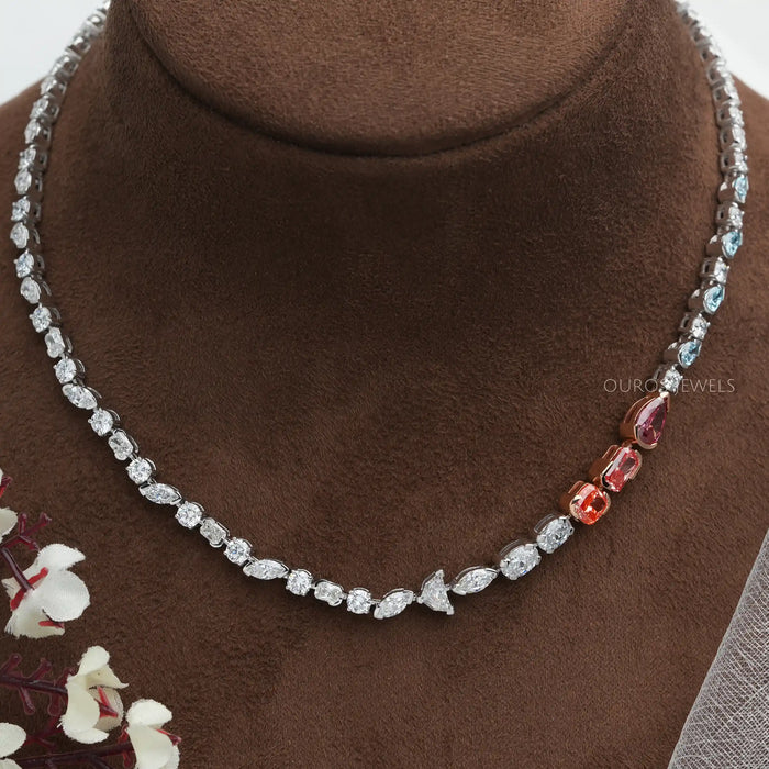 [a diamond necklace with multi colored stones]-[ Ouros Jewels]