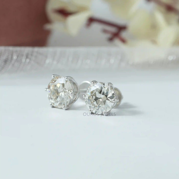 [Side View of Old European Round Cut Stud Earrings]-[Ouros Jewels]