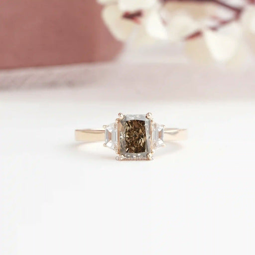 [Olive Radiant and Trapezoid Cut Engagement Ring]-[Ouros Jewels]