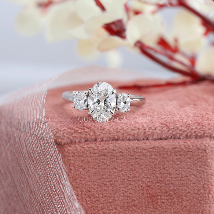 Oval Cut Lab Grown Diamond Three Stone Engagement Ring
