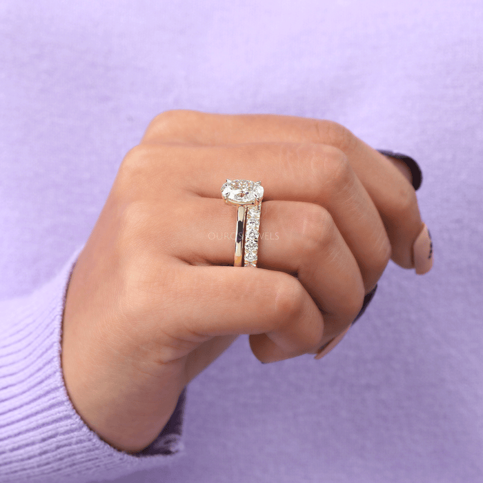 [Oval Cut DIamond Solitaire Wedding Ring Set]-[Ouros Jewels]