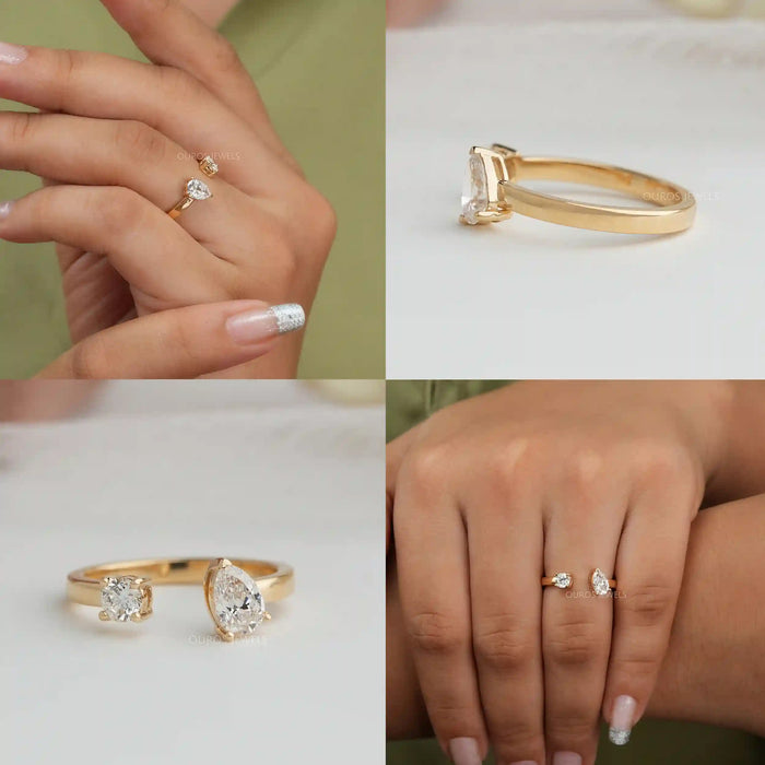 [Collage of Round and Pear Lab Diamond Engagement Ring]-[Ouros Jewels]