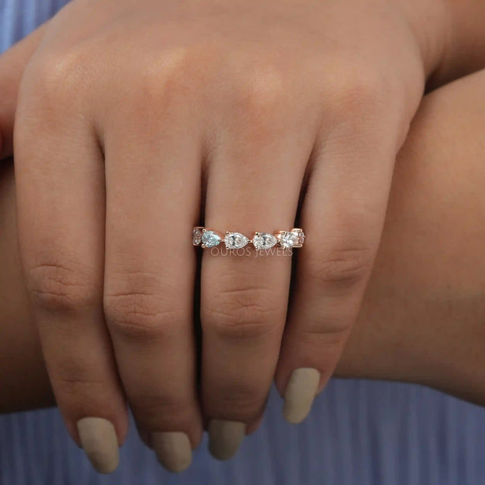 [A Women wearing Pear Diamond Eternity Ring]-[Ouros Jewels]