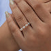 [A Women wearing Pear Cut Blue Diamond Dainty Ring]-[Ouros Jewels]