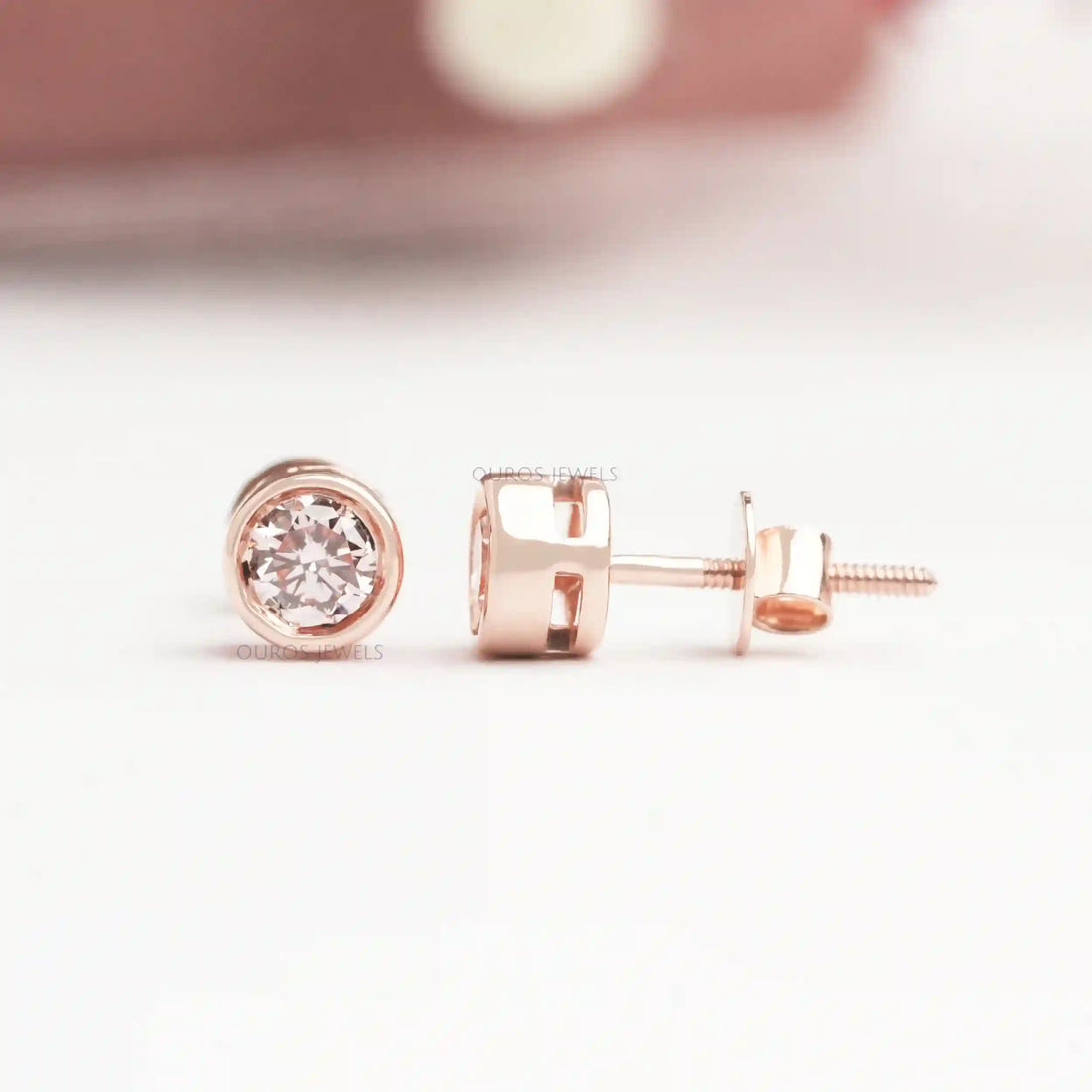 Bezel Set Pink Round Cut Diamond Earrings Earring