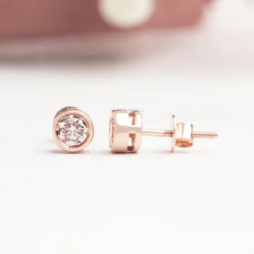 Bezel Set Pink Round Cut Diamond Earrings Earring