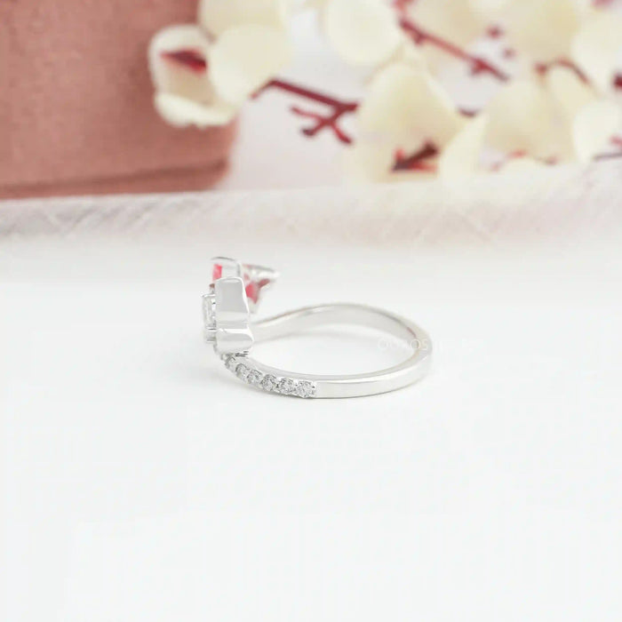 [Side View of Butterfly and Pear Cut Anniversary Ring]-[Ouros Jewels]