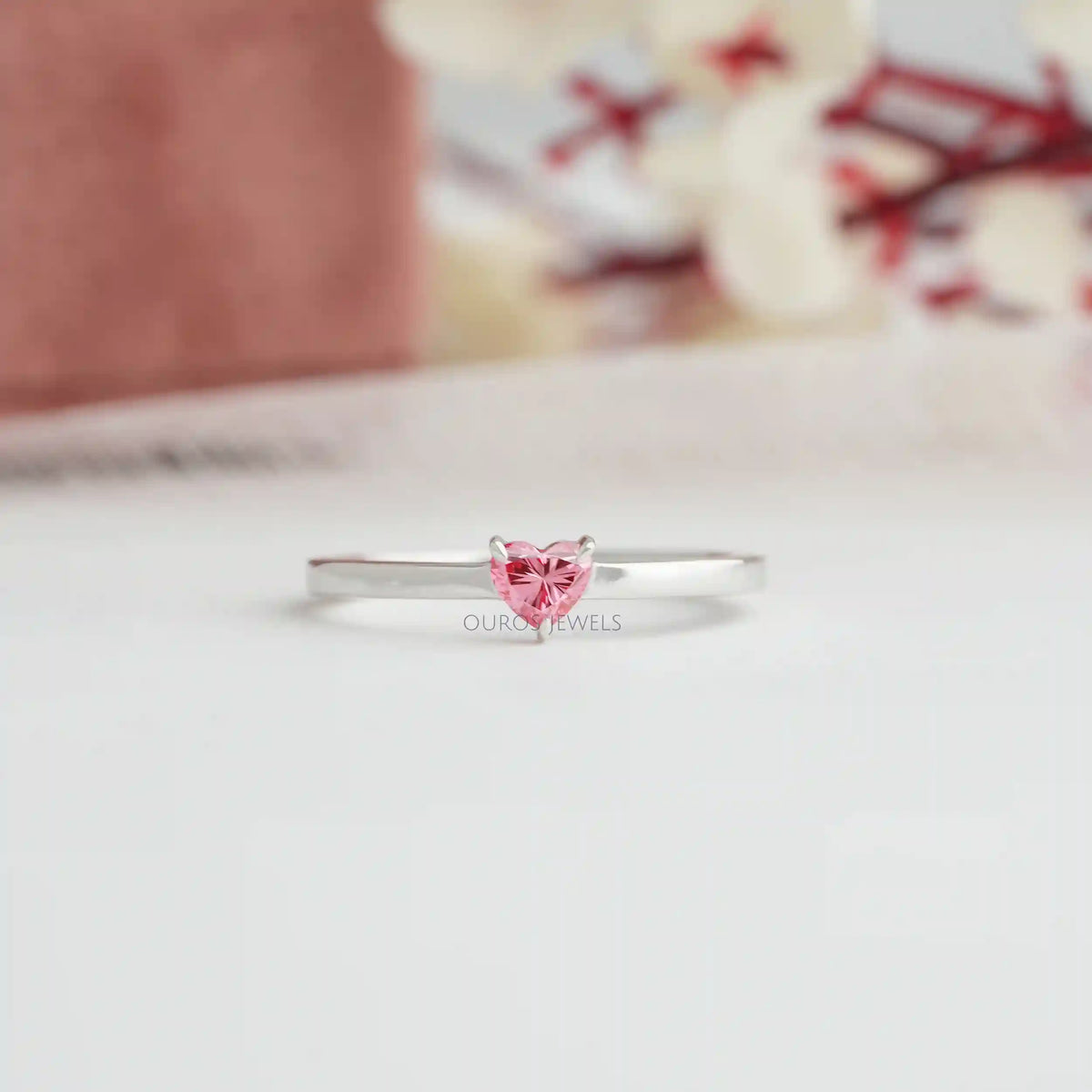 Pink Heart Shaped Solitaire Diamond Ring