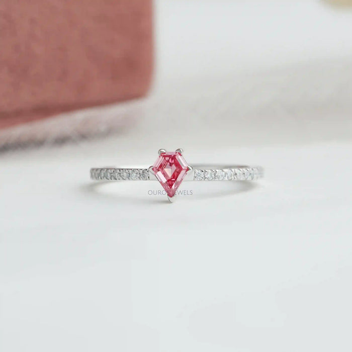 [Pink Kite Cut Diamond Solitaire Accent Ring]-[Ouros Jewels]