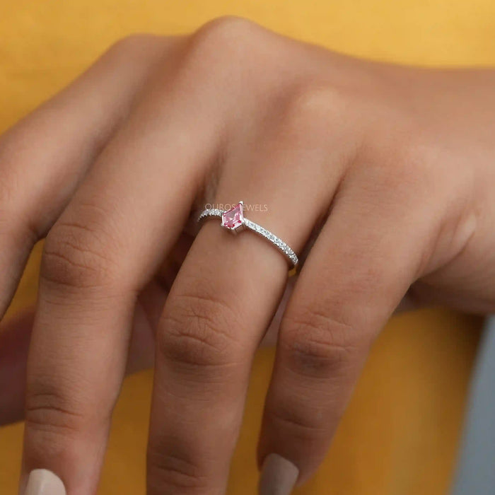 [Pink Kite Diamond Solitaire Ring With Accent Stone]-[Ouros Jewels]