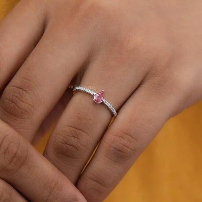 Pink Kite Cut Lab Grown Diamond Solitaire Accent Ring