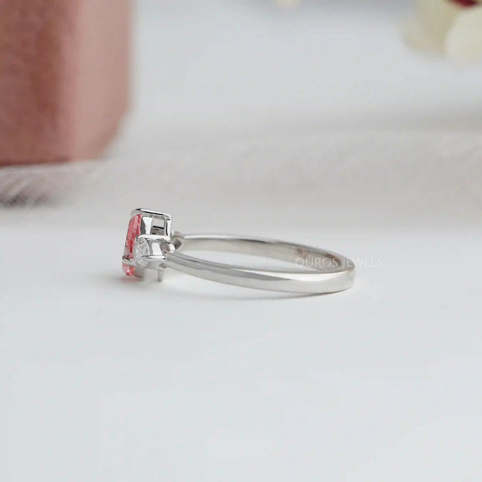 [Side View of Pink Pear Lab Diamond Engagement Ring]-[Ouros Jewels]