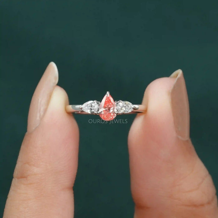 [Pear Shaped Diamond Three Stone Promise Ring]-[Ouros Jewels]