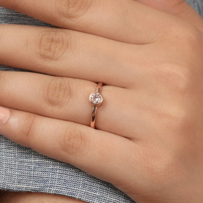 Pink Round Cut Lab Grown Diamond Bezel Set Solitaire Ring